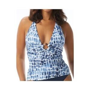 Carmen Marc Valvo Women's Printed Shirred Halter Tankini Top Swimwear Size XL